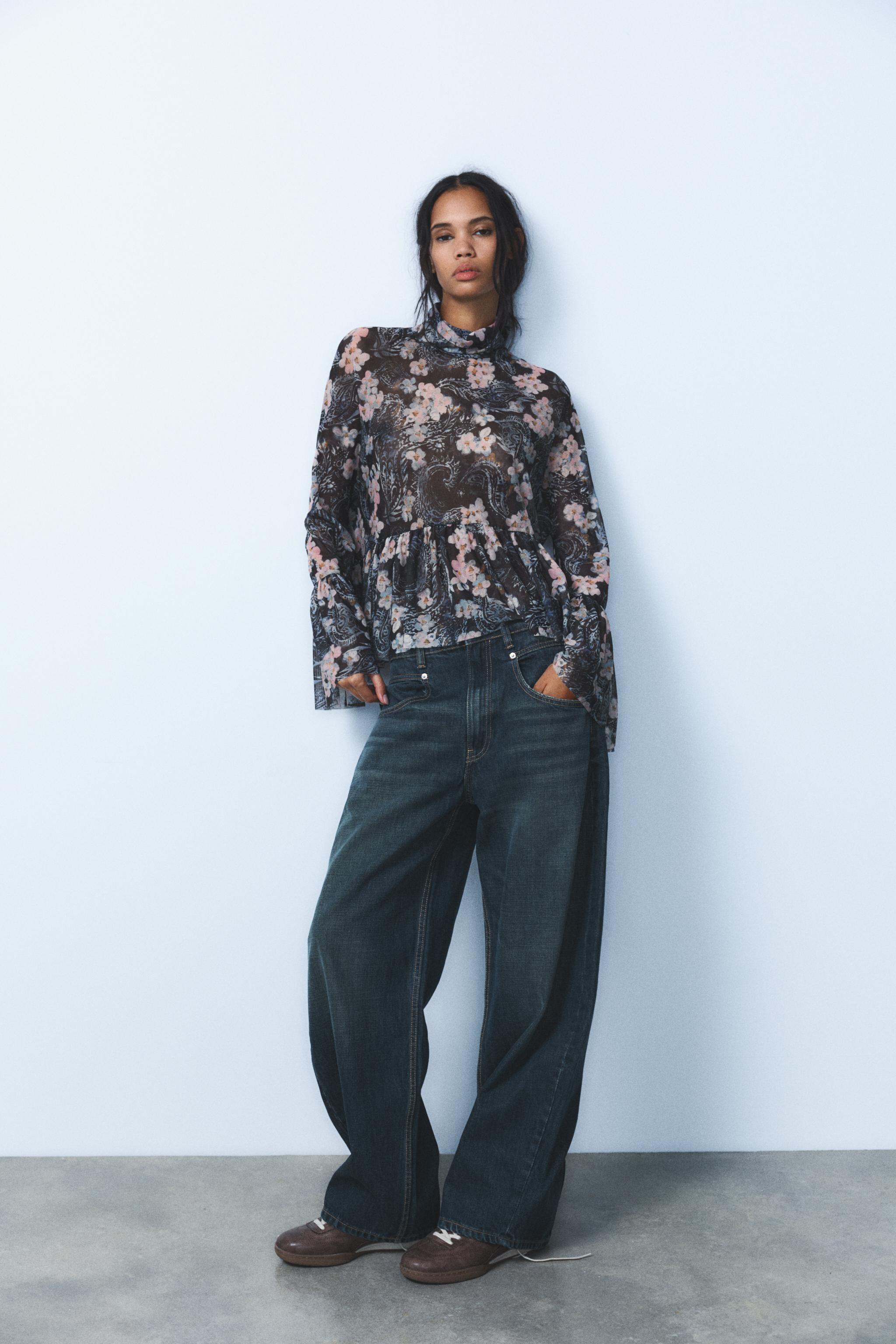 CROPPED authentic FLORAL TULLE TOP ZARA ORGANZA