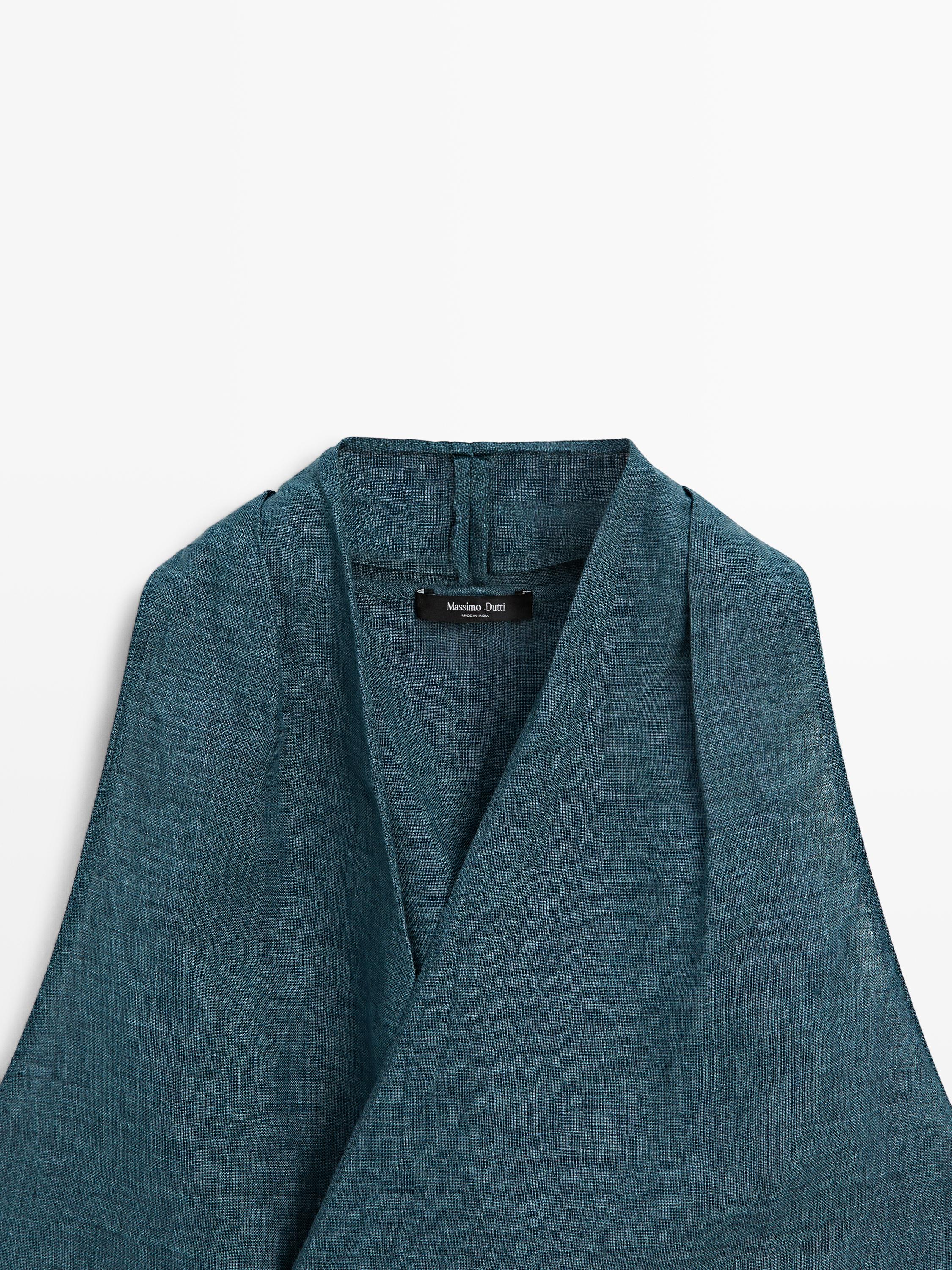 100% linen surplice top with tie detail