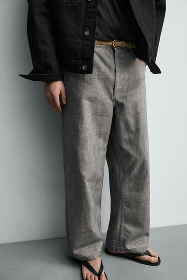 HERRINGBONE STRAIGHT-LEG TROUSERS - Grey / Tan by Zara - Image 5