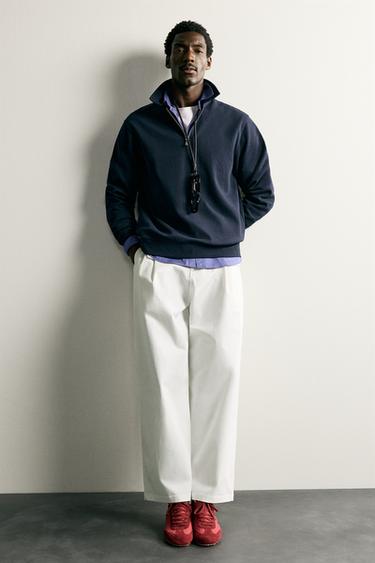 SWEAT POLO INTERLOCK ZIPPÉ - Bleu marine de Zara