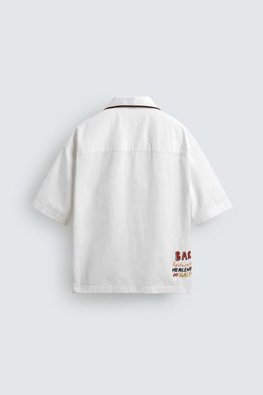 CHEMISE DÉCONTRACTÉE BRODÉE CONTRASTE - Écru de Zara - Image 8