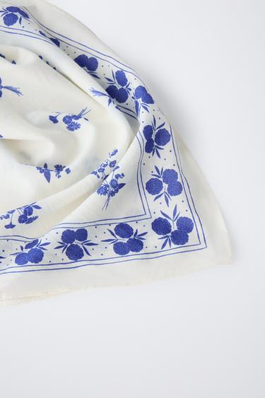 FLORAL SQUARE BANDANA - Blue by Zara - Image 1