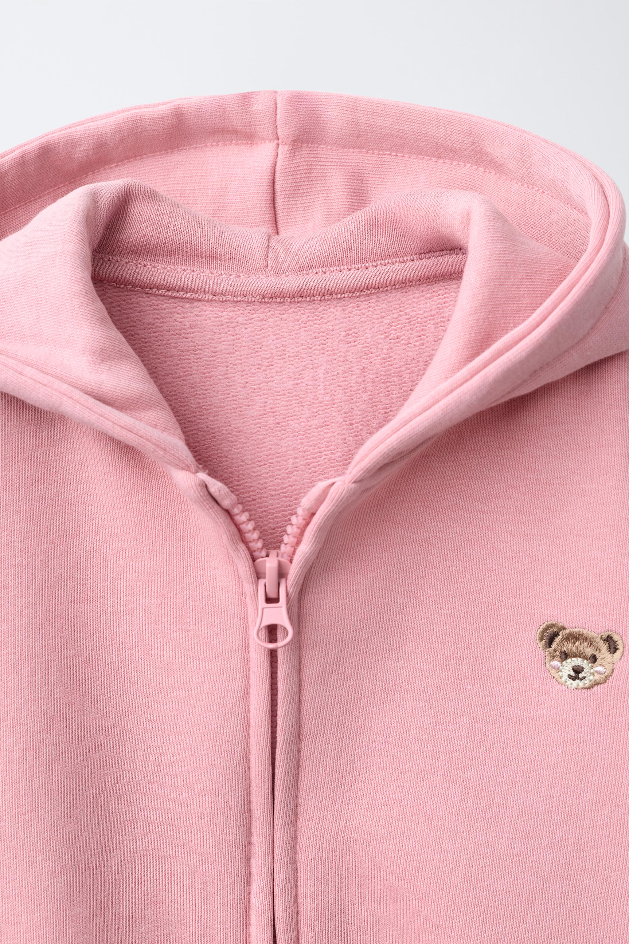 EMBROIDERED BEAR ZIP UP HOODIE - Pastel pink | ZARA United States