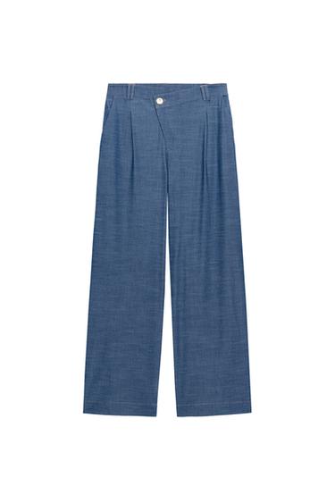 БРЮКИ С ШИРОКИМИ ШТАНИНАМИ И ЗАПАХОМ НА ТАЛИИ — СИНИЙ от Zara