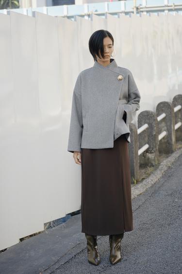 ソフトボタンコートライトグレーZaraのソフトボタンコート - ライトグレー