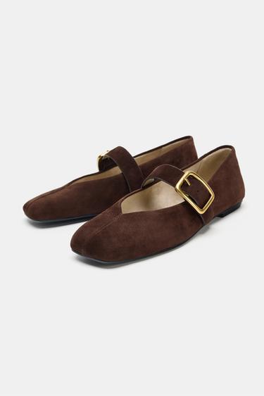 BALLERINES EN DAIM À BOUCLE - Marron de Zara - Image 2