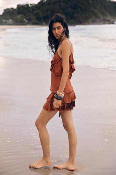 RUFFLED TOP WITH LACE TRIM - Terracotta by Zara - Image 3