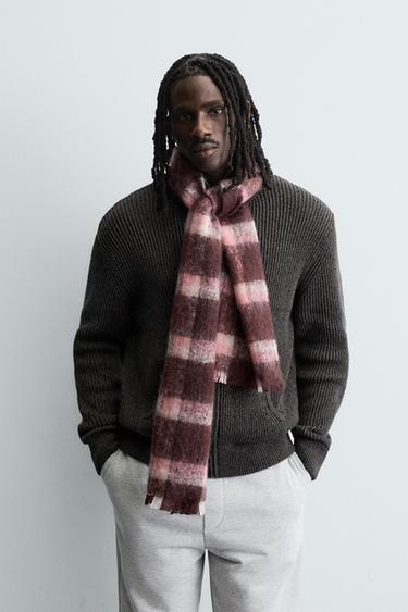 BUFANDA CEPILLADA CUADROS - Rosa de Zara - Imagen 0