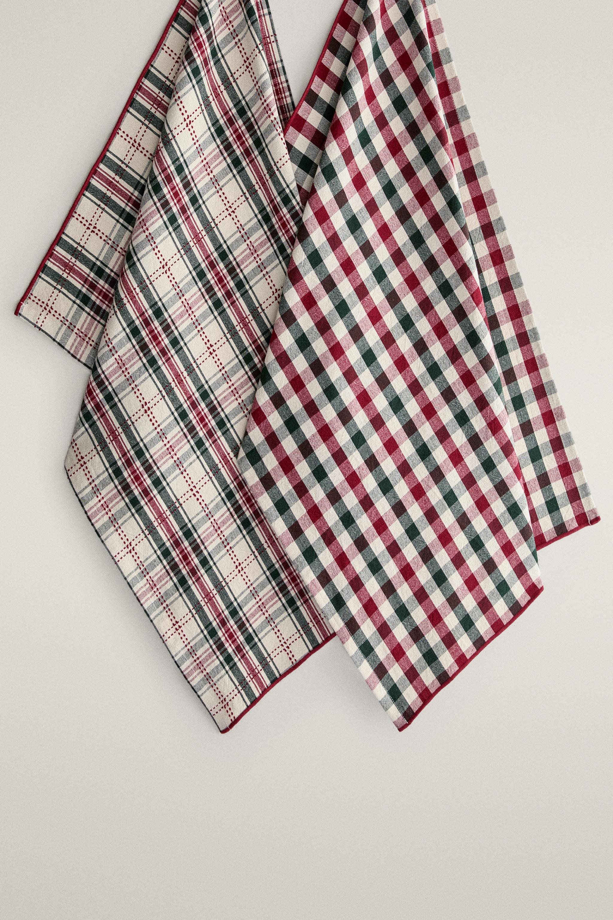 CHRISTMAS COTTON CHECK KITCHEN TOWEL (PACK OF 2)