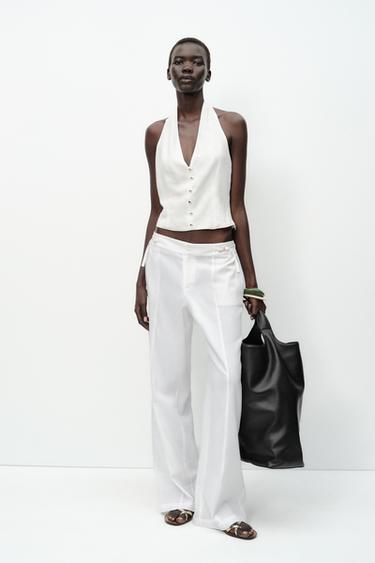 TOP CHALECO HALTER CON LINO - Blanco de Zara