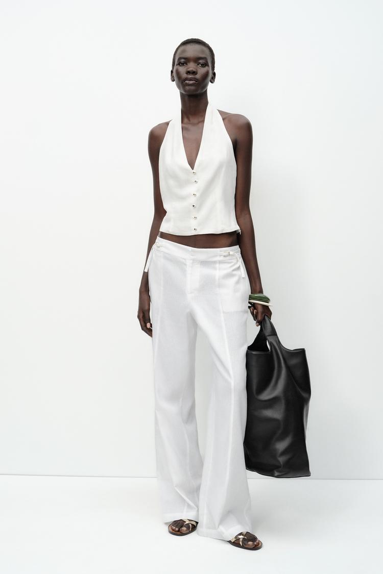 LINEN HALTER VEST TOP White ZARA Canada - Main Image