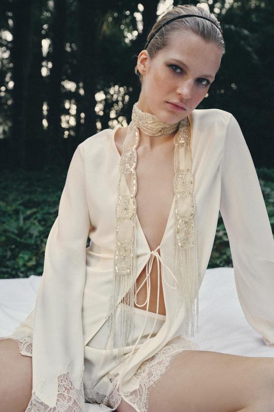 SEQUIN BEADED FOULARD SCARF