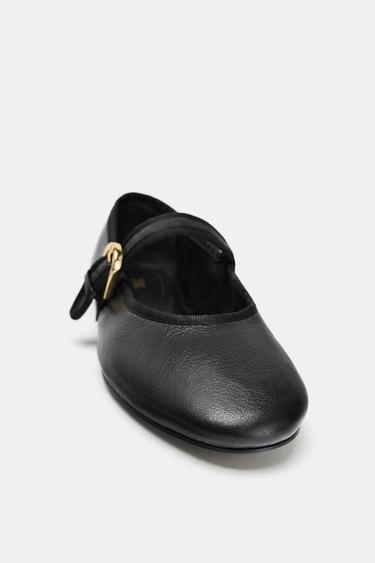 BALLERINES PLATES EN CUIR - Noir de Zara - Image 3