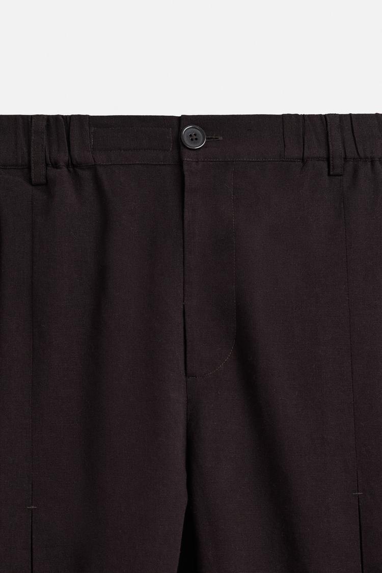 PLEATED COTTON - LINEN TROUSERS - Dark brown by Zara - Image 8