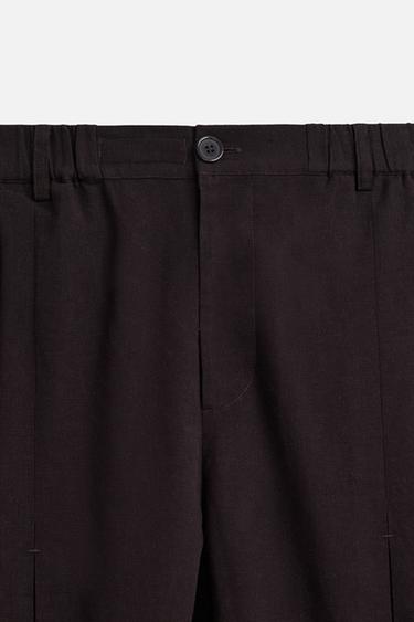 PLEATED COTTON - LINEN TROUSERS - Dark brown by Zara - Image 8