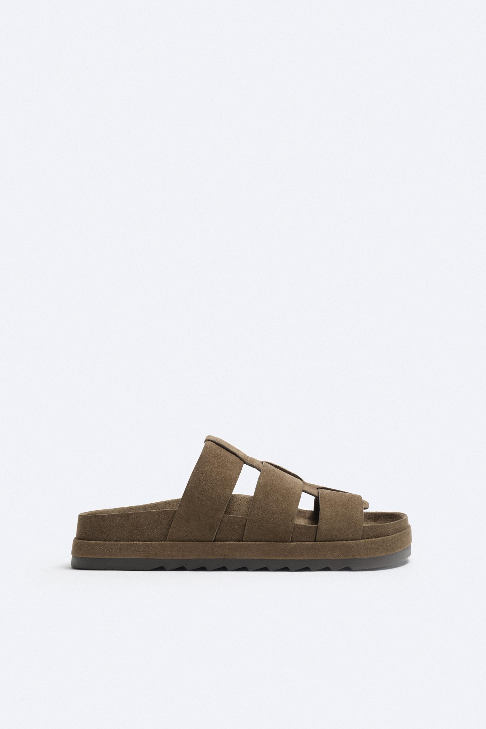 SPLIT SUEDE LEATHER SANDALS WITH STRAPS Dark brown ZARA India