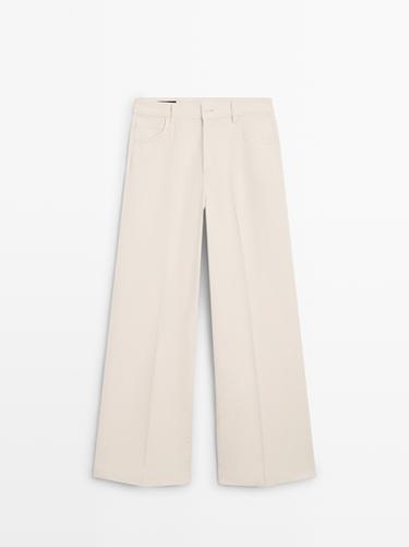 Zara High-waist palazzo jeans - Ecru