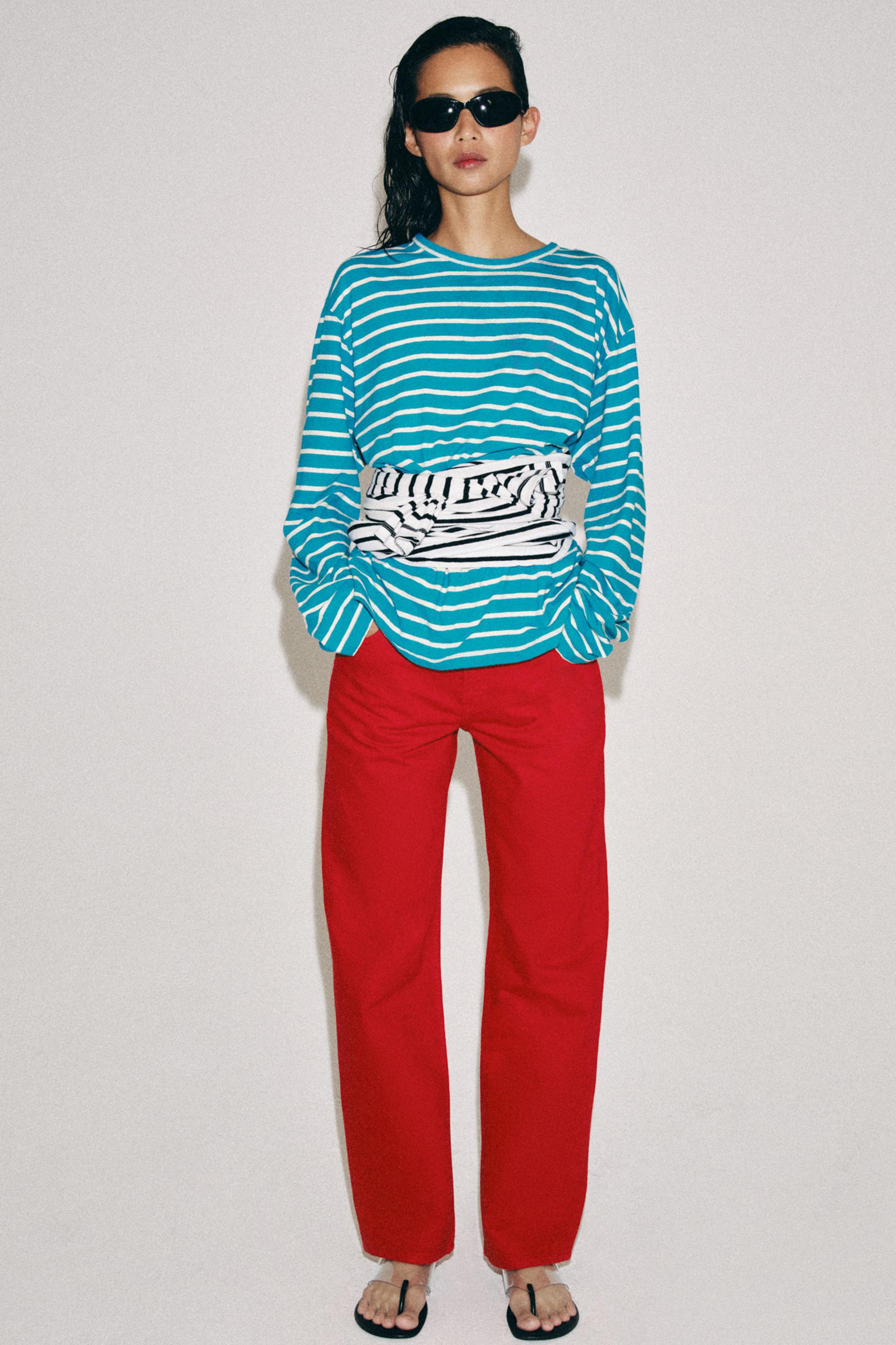 STRIPED COTTON AND LINEN T-SHIRT - Blue / White | ZARA United States