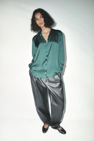 SATIN SHIRT - Dark green by Zara