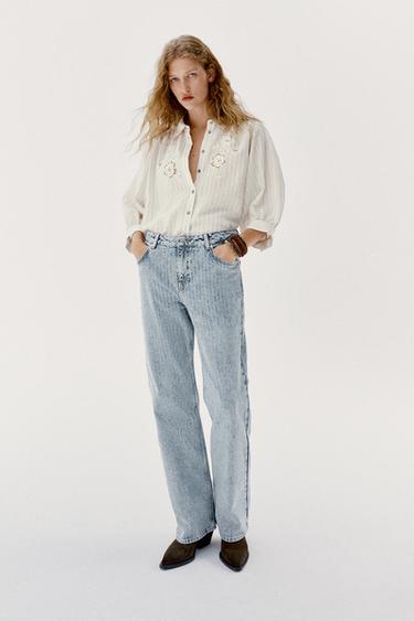 Z1975 STRAIGHT JEANS MIT MITTELHOHEM BUND UND JACQUARD-MUSTER - Gestreift von Zara