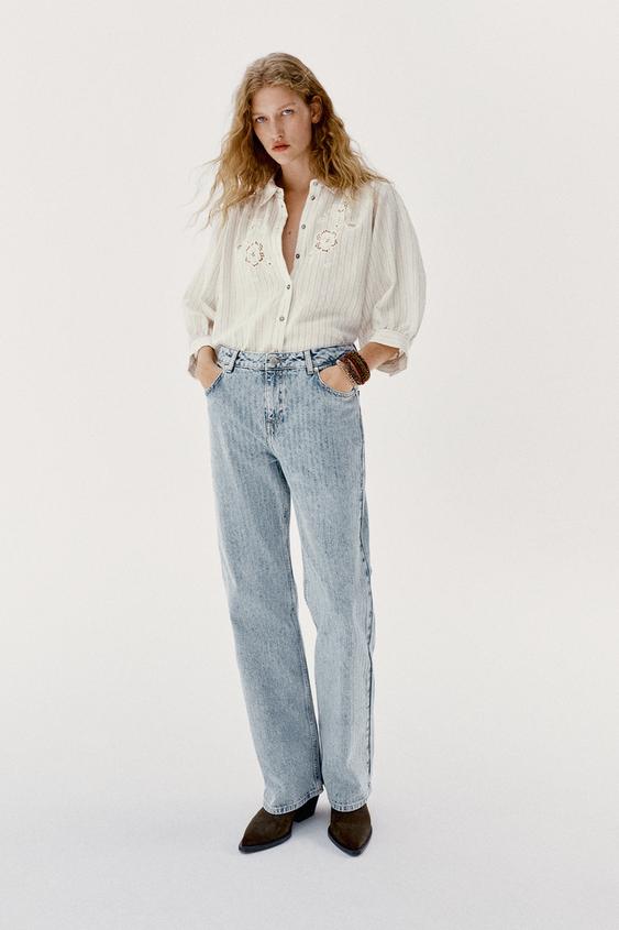 Z1975 MID-WAIST STRAIGHT JACQUARD JEANS - Stripes de Zara - Imagen 0