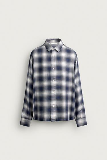 Zara 格紋飄逸襯衫 - 藍色 - 圖片 0