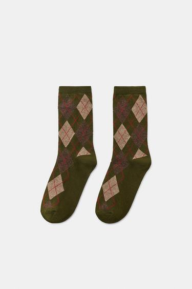ARGYLE PATTERN SOCKS — Khaki 1