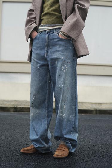 Zara TRF 系列寬鬆加大版高腰牛仔褲 - 藍色