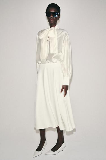 Zara ZW COLLECTION LAYERED MIDI SKIRT - Ecru