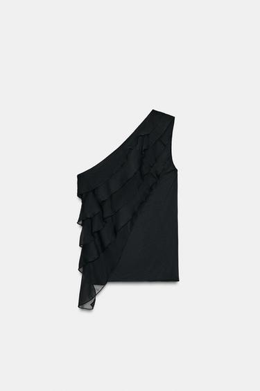 TOP ASYMÉTRIQUE À VOLANTS - Noir de Zara - Image 4