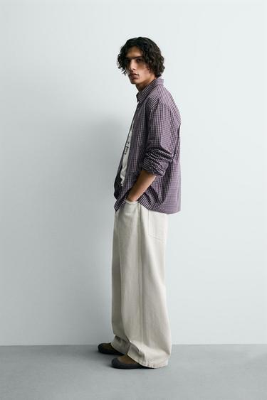 RELAXED FIT CHECK SHIRT - Burgundy by Zara - Image 3