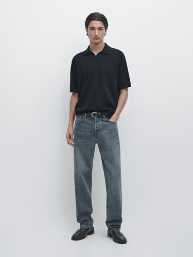 Zara Cotton blend knit polo sweater - Navy blue