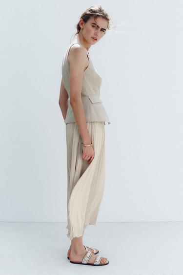 PLEATED SKIRT MIDI WAISTCOAT DRESS - Beige by Zara - Image 3