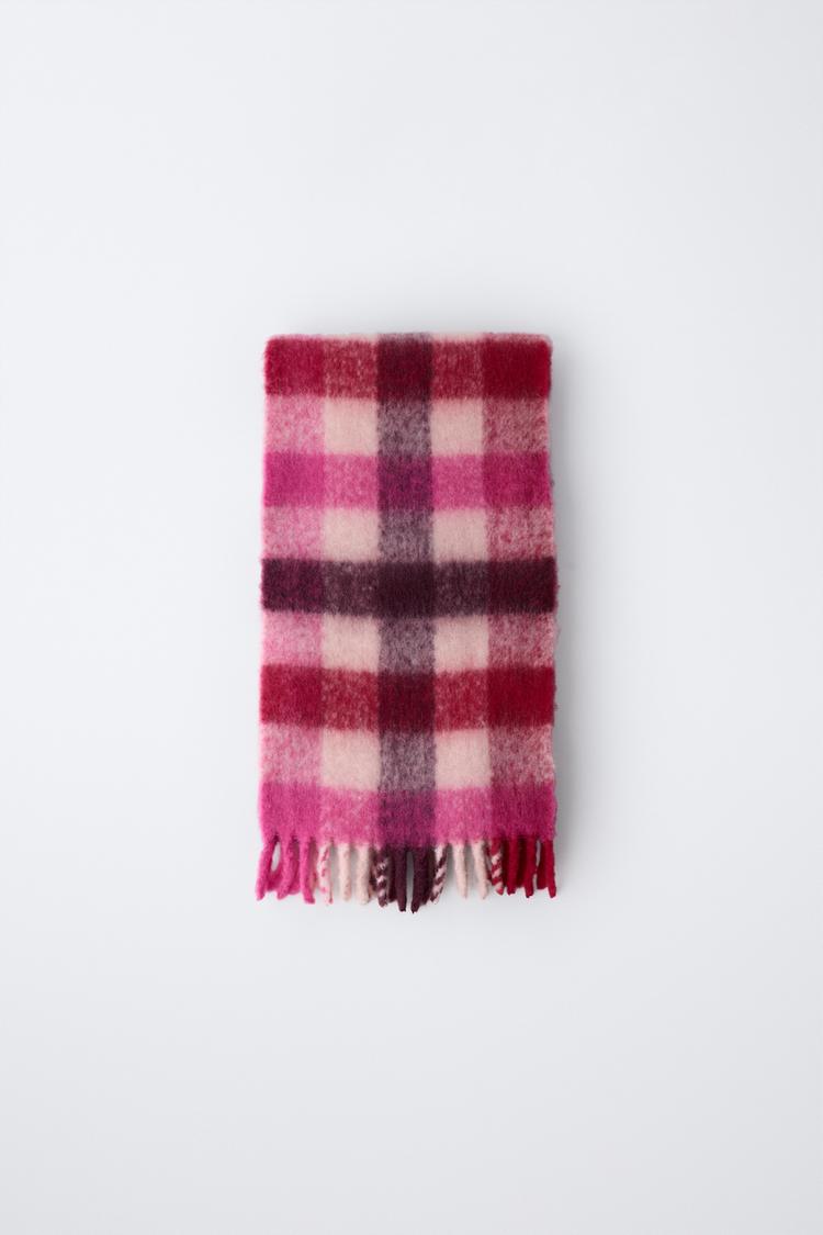 CHECK KNIT SCARF Burgundy ZARA India