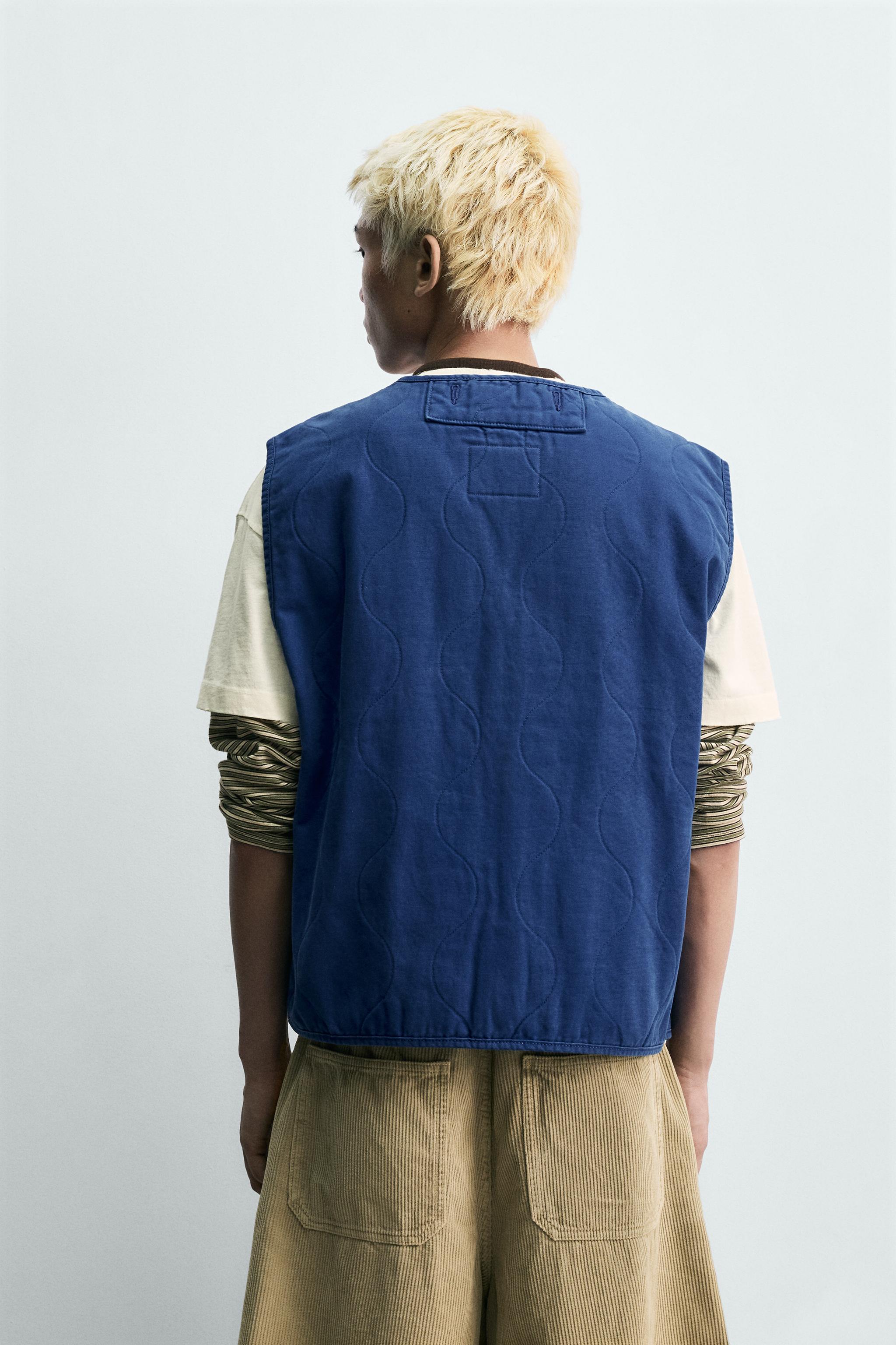ウォッシュ加工ステッチベスト - 濃青 | ZARA Japan / 日本