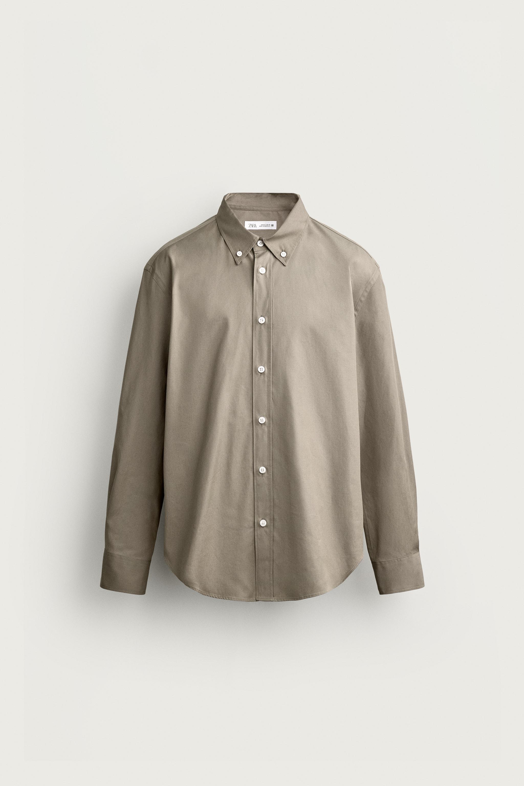 COTTON-LYOCELL REGULAR FIT SHIRT — Khaki