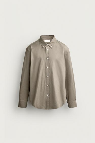 Zara COTTON-LYOCELL REGULAR FIT SHIRT - Khaki