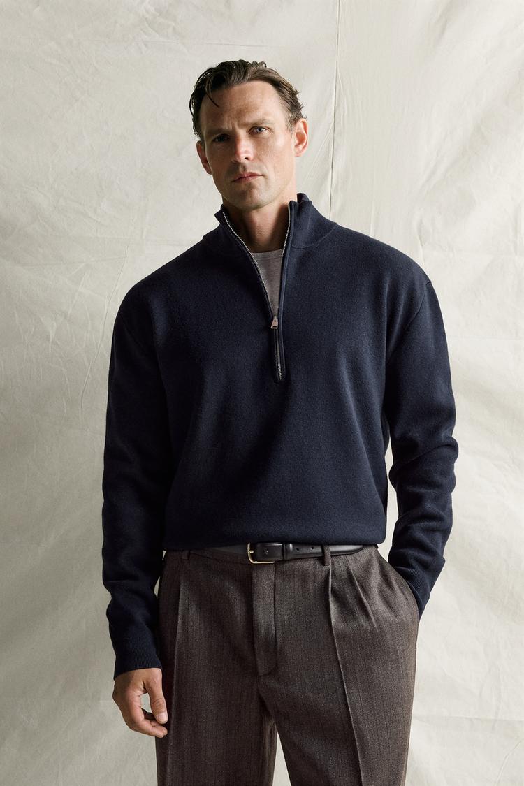 COTTON-WOOL QUARTER-ZIP JUMPER