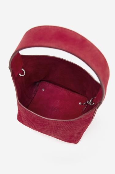 SAC EN CUIR DAIM MINI SEAU TRESSÉ - Rouge de Zara - Image 7