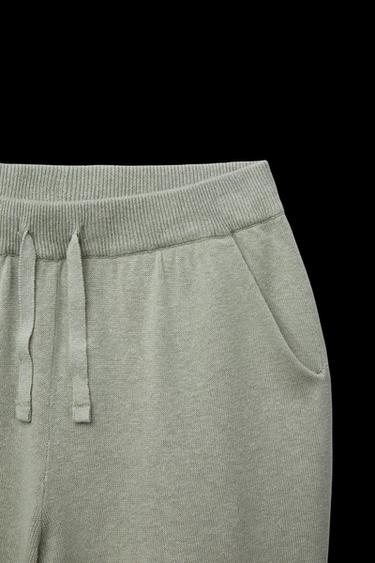 LINEN BLEND KNITTED BERMUDA SHORTS - Light khaki by Zara