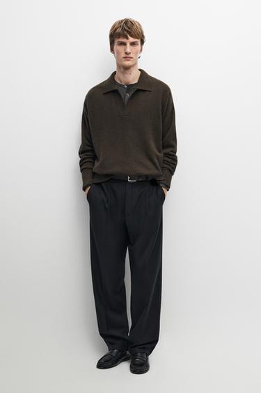100% Cashmere Knit Polo Sweater — Brown 1