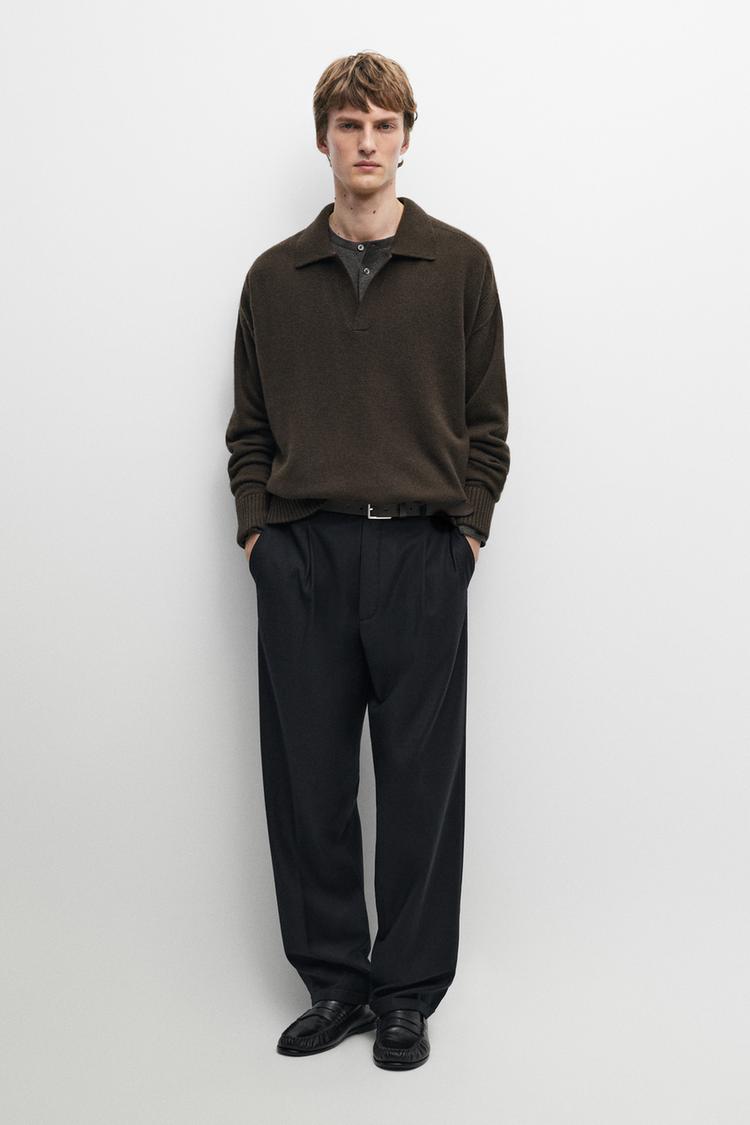 100% Cashmere Knit Polo Sweater — Brown