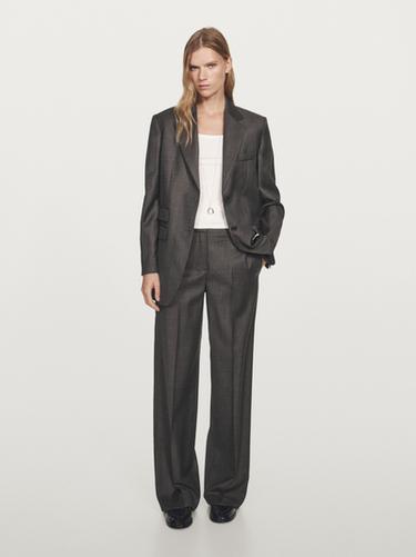 Zara 100% wool wide-leg suit trousers - Black gold