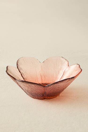 GLASS BOWL WITH RAISED FLORAL DESIGN - Pink by Zara