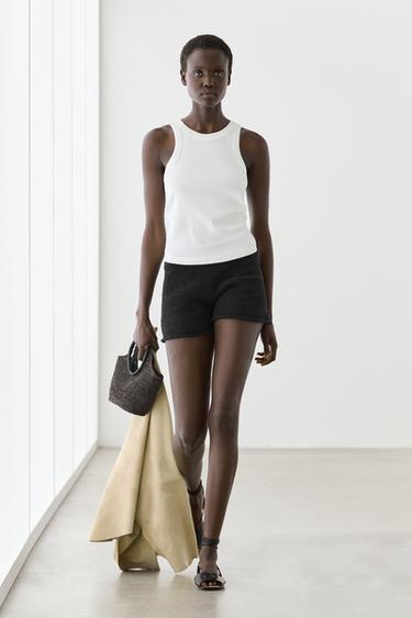 Zara Textured knit shorts - Black - Image 0