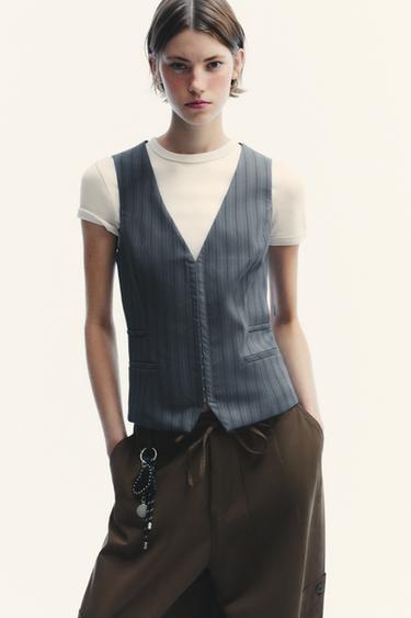 Zara PINSTRIPE TOP VEST - Blue / Gray