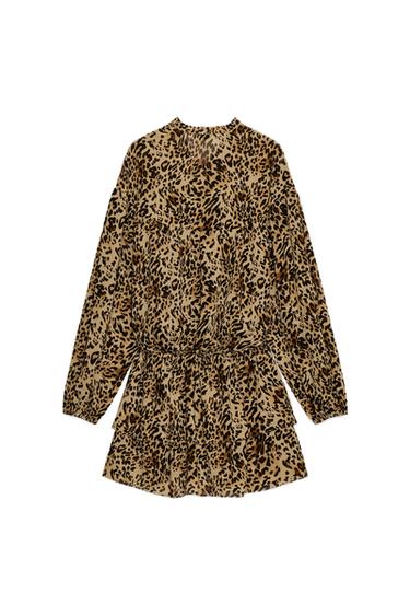 Zara RUFFLED ANIMAL PRINT DRESS - Leopard / taupe brown