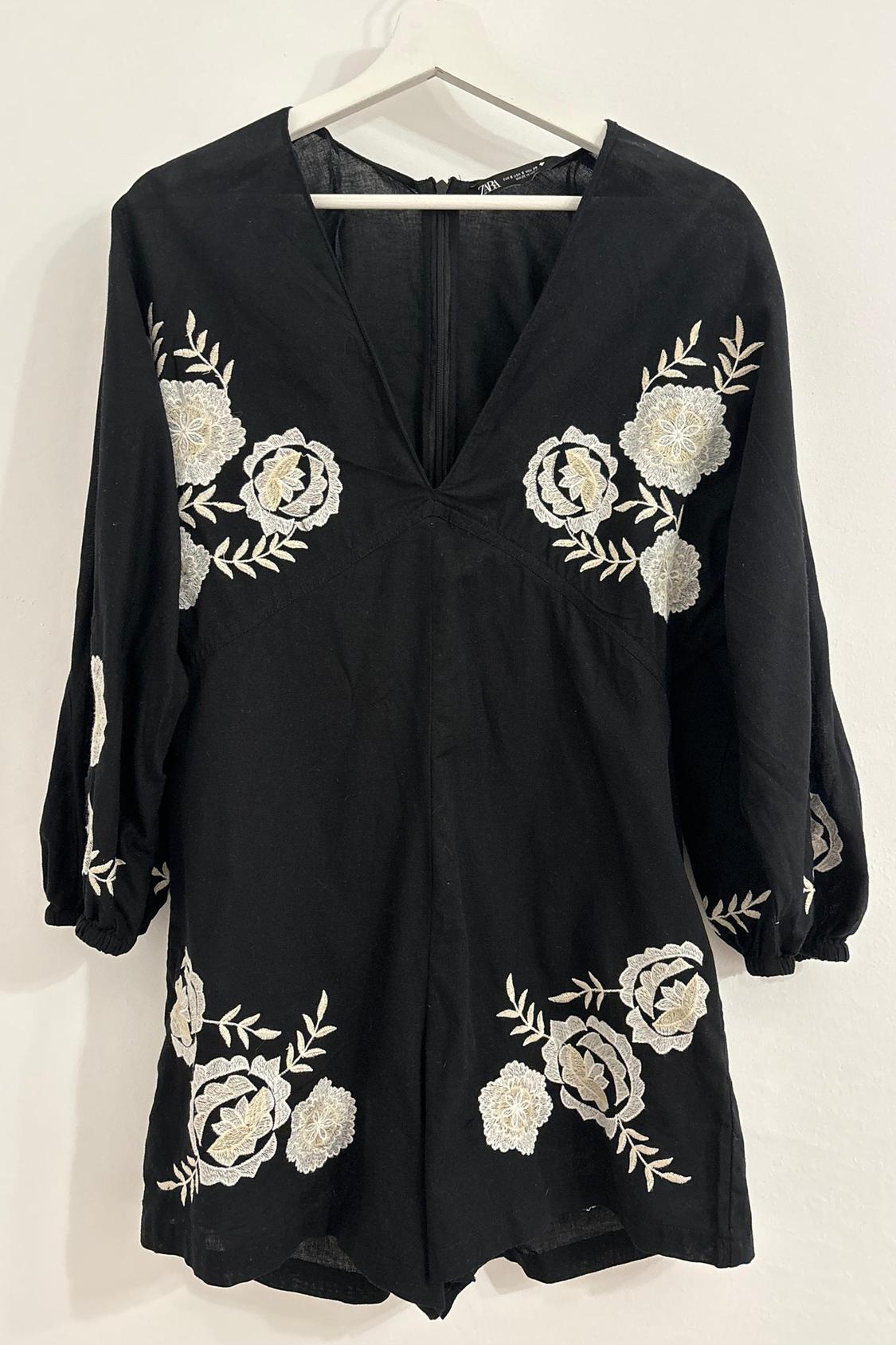 LINEN BLEND PLAYSUIT WITH EMBROIDERY