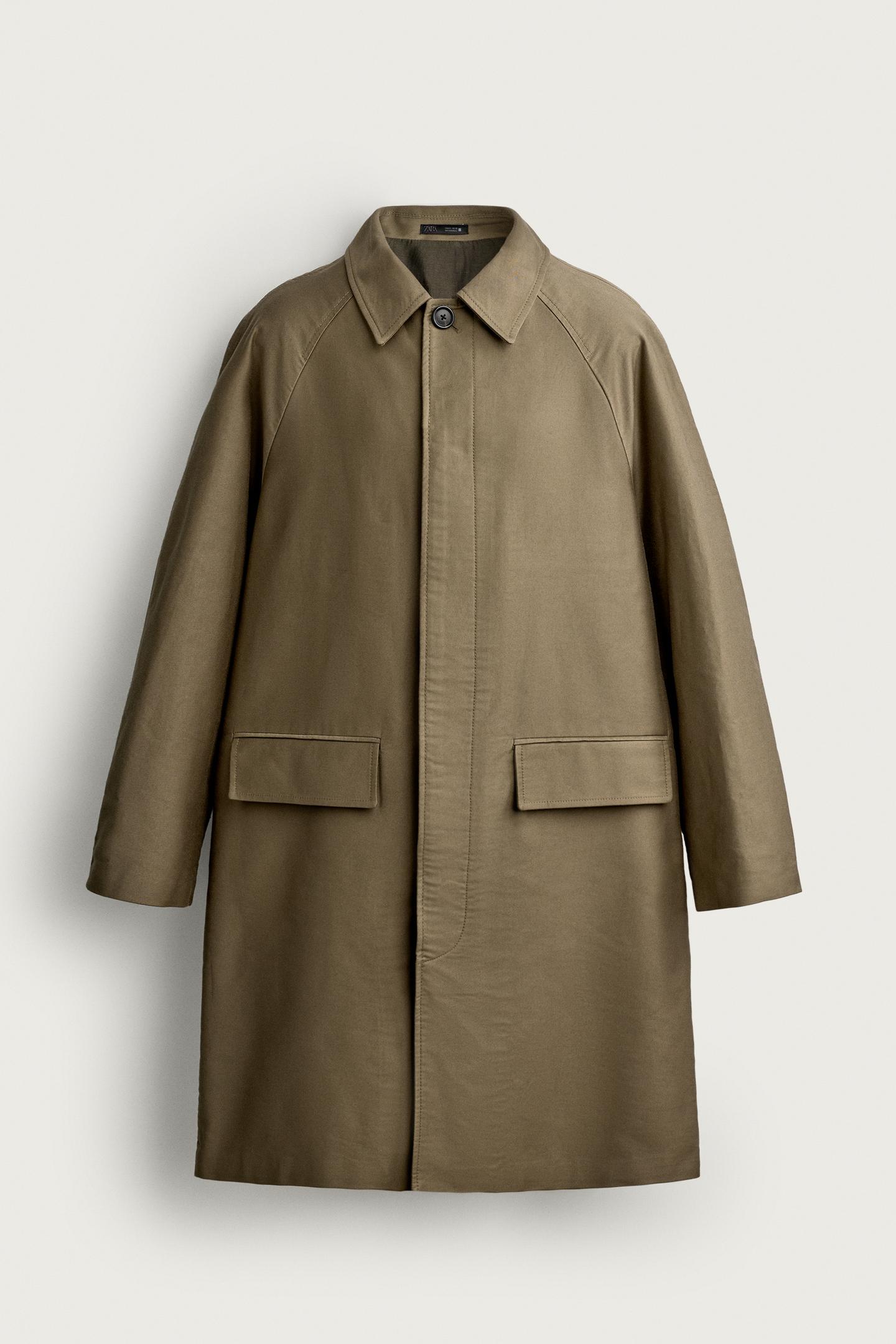Мужское пальто Zara Cotton Regular-Fit Trench, цвет: Хаки — фото 8