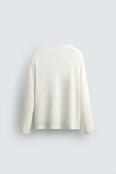 T-SHIRT COL BOUTONNÉ CHANVRE - VISCOSE - Écru de Zara - Image 7
